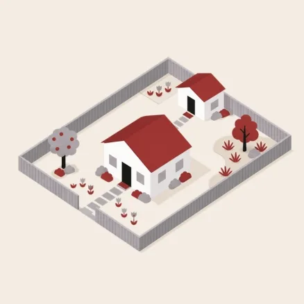 Illustration of a detached accessory dwelling unit behind a primary home