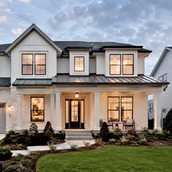Transitional custom home blending traditional proportions with contemporary finishes