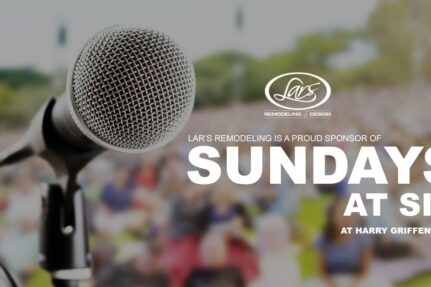 Outdoor community concert at Harry Griffen Park featuring the Sundays at Six music series, sponsored by Lars Remodeling & Design as part of its commitment to local San Diego events.