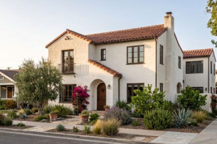 Renovated Spanish Revival home with clay tile roof and drought-tolerant landscaping in a San Diego neighborhood