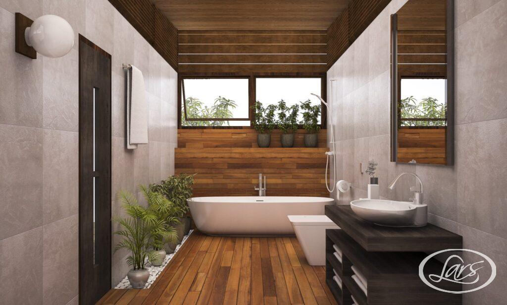 How do I incorporate wood elements into my bathroom