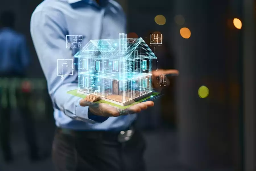An architect showing a visualization of a 3D rendering of a house plan.