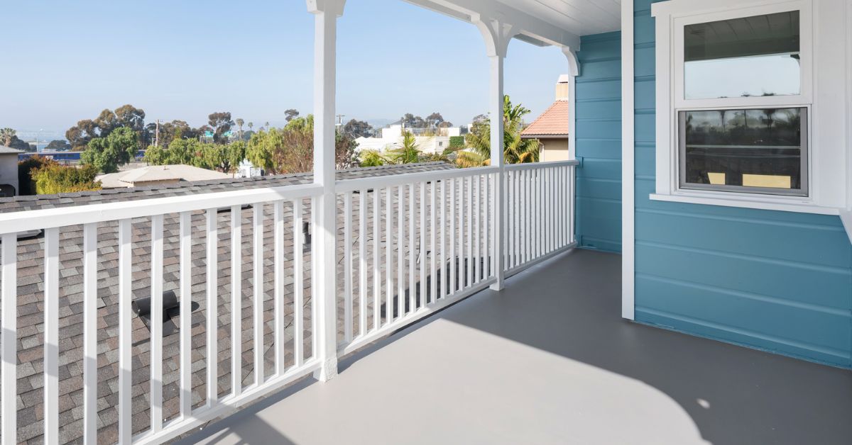Second-story balcony with sweeping views added during a Bay Park whole-home remodel by Lars Remodeling & Design — a signature feature of Bill's family addition.