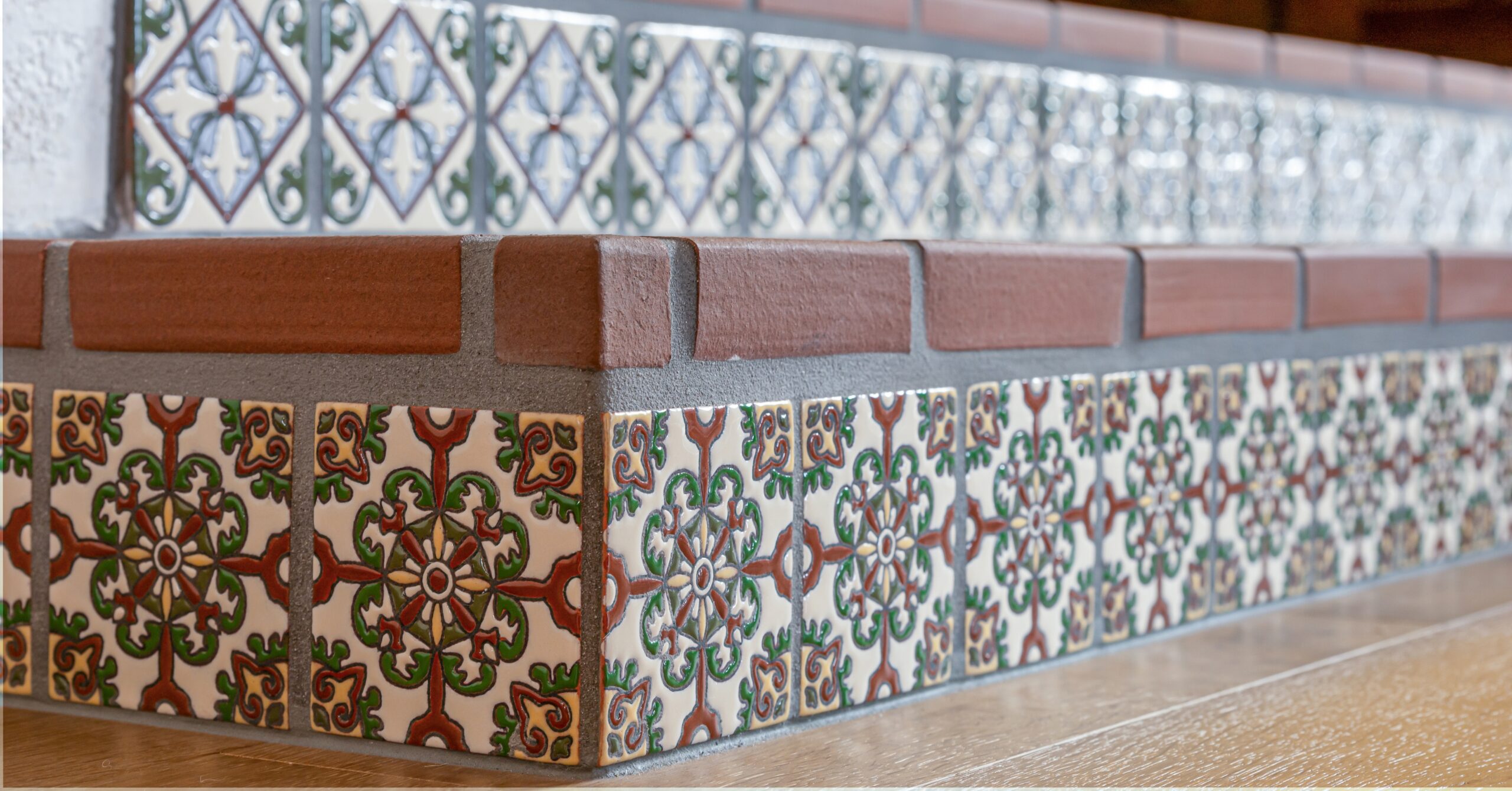 Handmade-style Spanish-inspired tile detail in a Vista CA kitchen remodel designed to reflect authentic craftsmanship, lasting character, and Mission-inspired style.