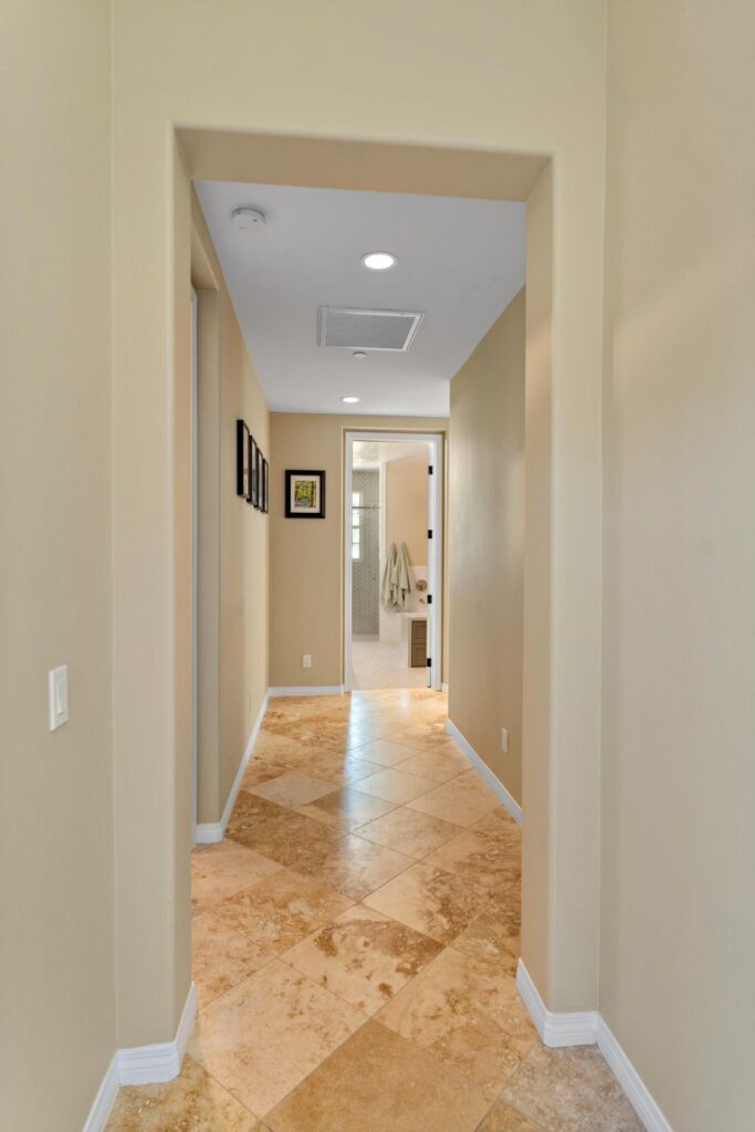 Interior hallway connecting the existing Rancho Bernardo home to the new bedroom and remodeled bathroom.
