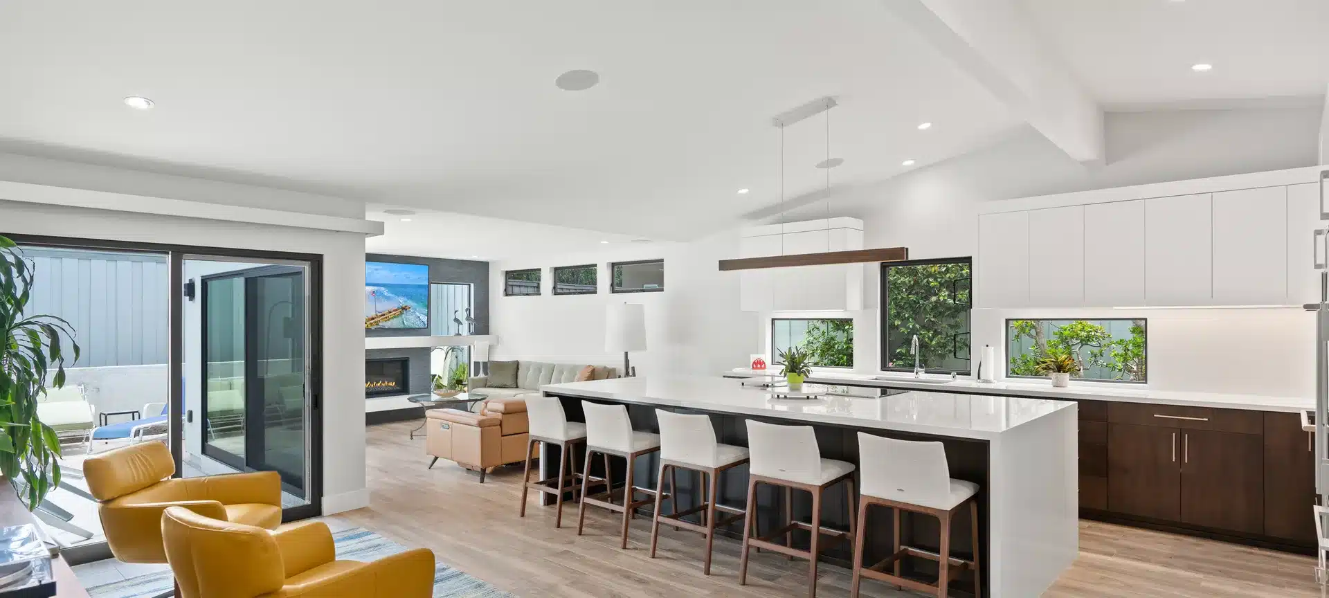 La Jolla home remodel with a modern kitchen island and open living area.